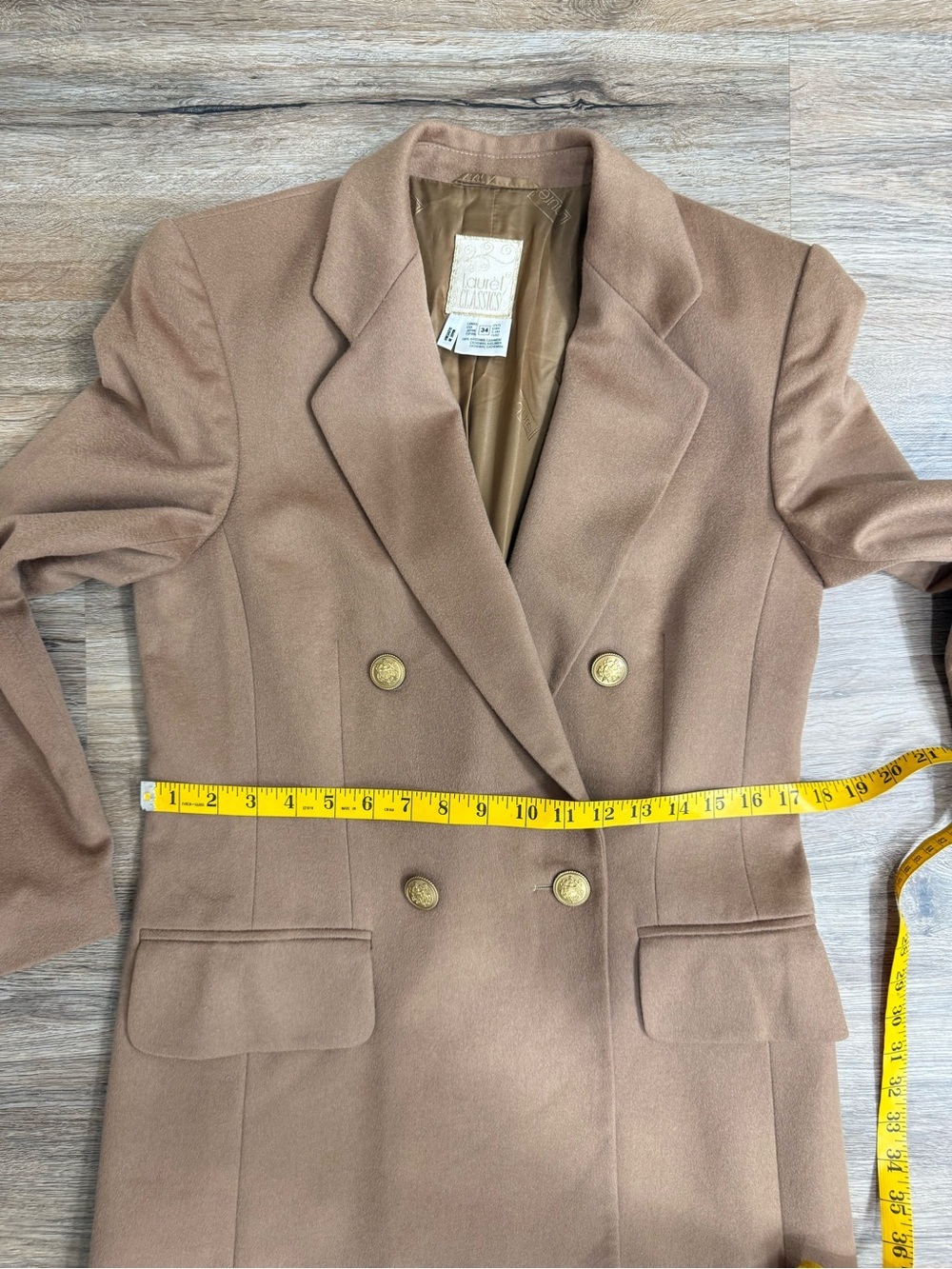 Laurel Classics 100% Cashmere Old Money Longline Blazer Dress Camel Double Breas - Picture 10 of 12